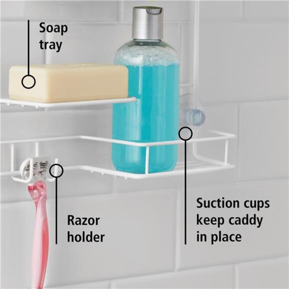 Basic Hanging Shower Caddy with 2 Shelves and Soap Tray, White - Picture 5 of 5
